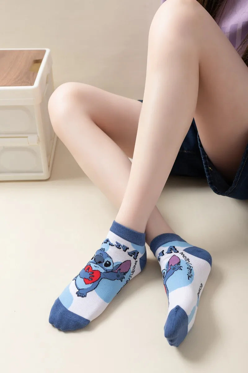5pairs/set Disney Mickey Mouse Short Woman Socks Anime Donald Sweat Summer Cotton Girl Women's Boat Socks Ankle Low Female Sock
