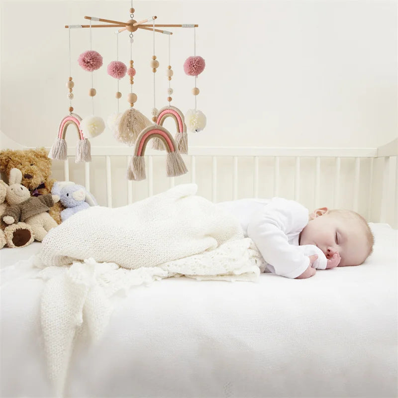 Baby Rattle Wooden Crib Mobile Bed Bell Toys Soft Felt Forest Animal Doll Toy Kid Stroller Comfort Crib Hanging Bracket Toy Gift