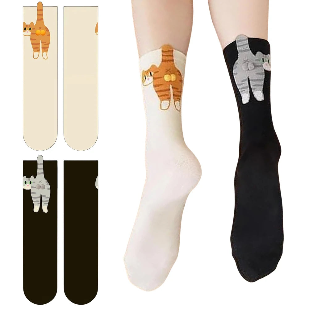2Pcs Funny Cotton Socks with Balls Soft Cotton Socks Cat Middle Tube Socks Novelty Gifts for Cat Lovers