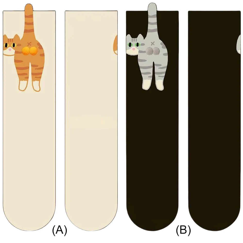 2Pcs Funny Cotton Socks with Balls Soft Cotton Socks Cat Middle Tube Socks Novelty Gifts for Cat Lovers