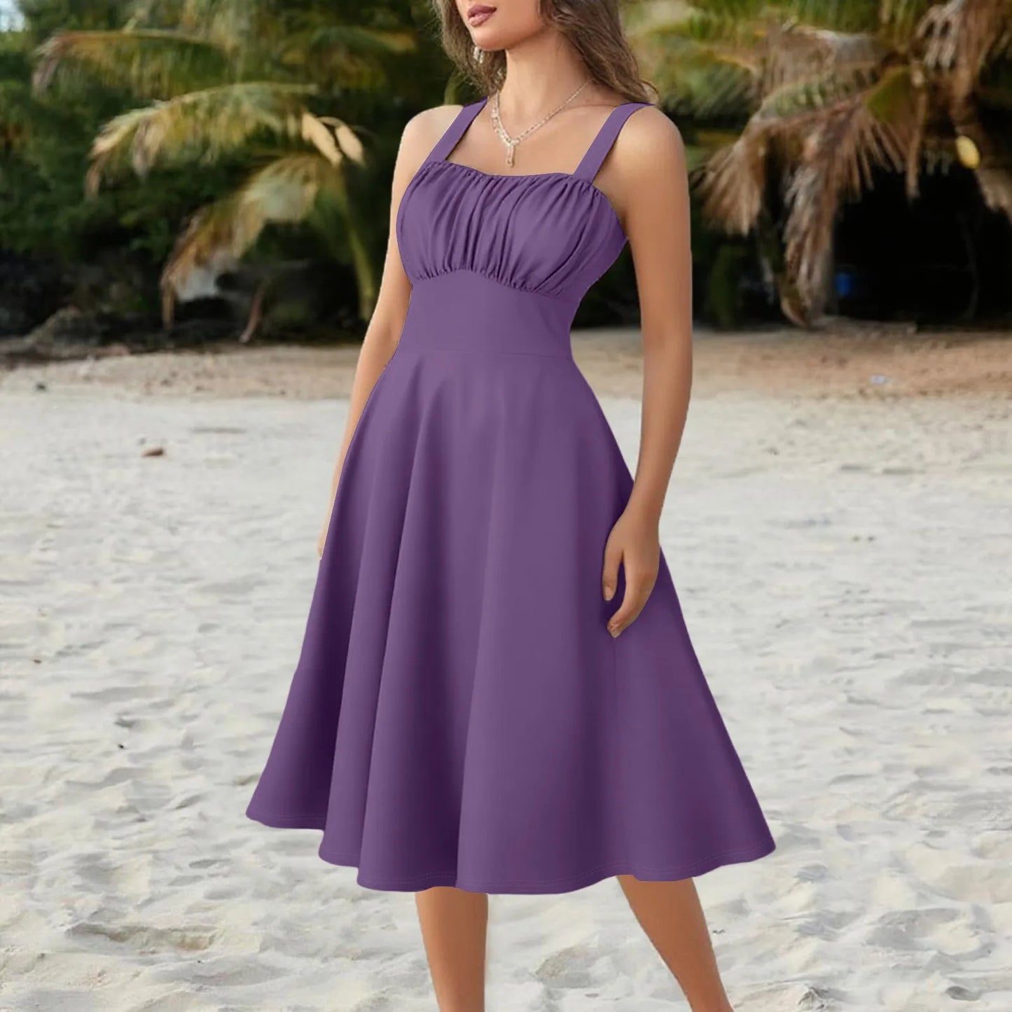 New Women'S Vintage Sleeveless Pleated Patchwork Cute A-Line Hem Solid Dresses Vestidos Mujer Veranoa 2025 Women Clothing