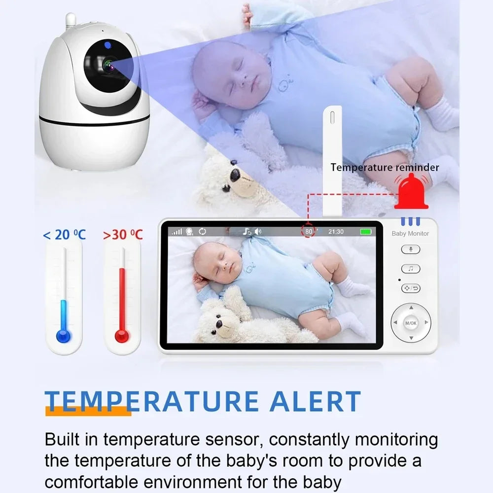 5Inch Video Baby Monitor With Pan Tilt Surveillance Camera Two Way Audio Night Vision Intercom Auto IPS Screen Nanny with Stand