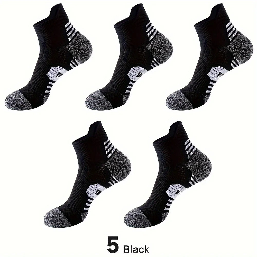 5 pairs of men's comfortable ankle socks, sports sweat absorbing and odor proof socks, suitable for outdoor running socks