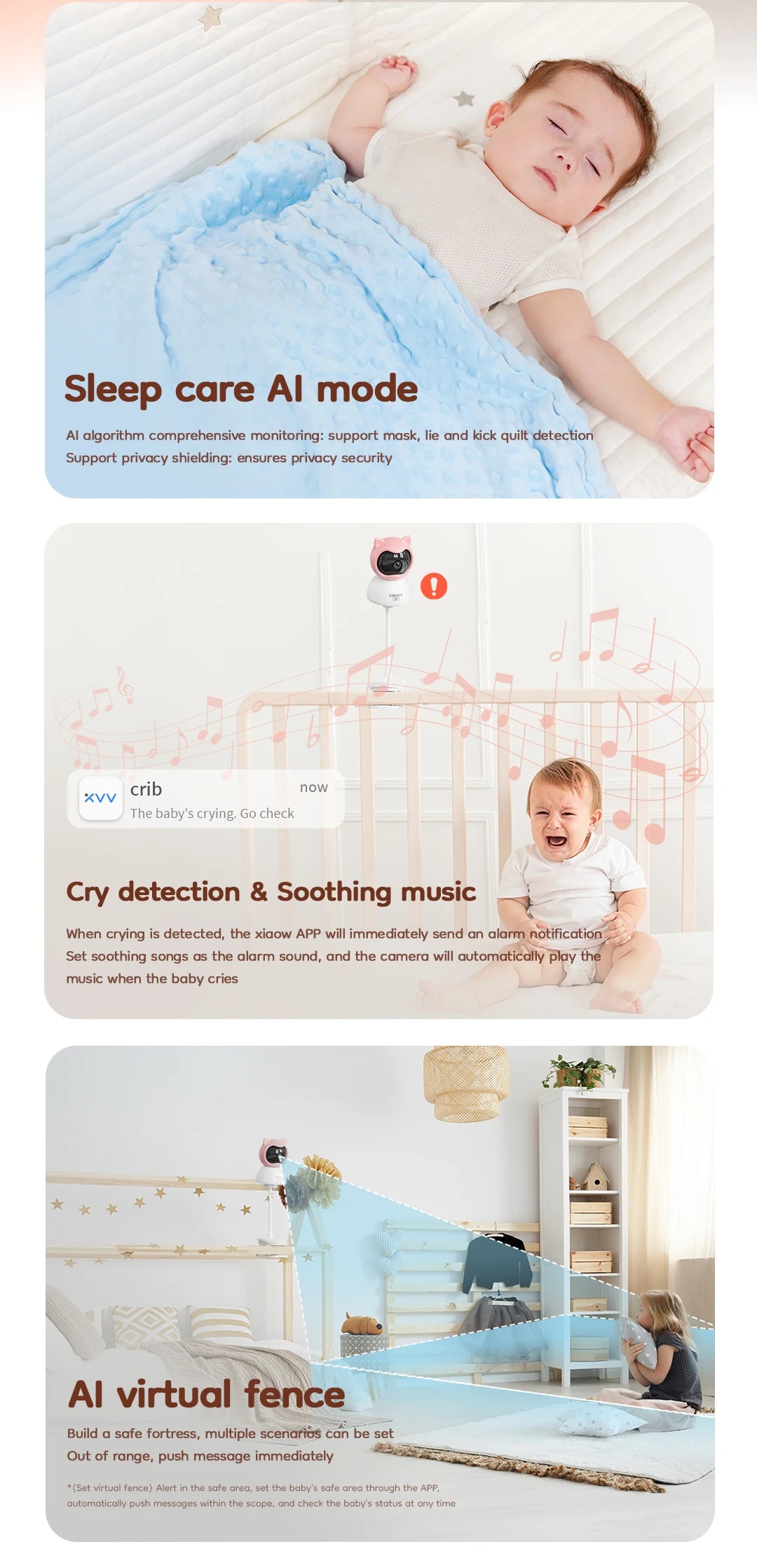 XIAOVV Baby Monitor 4MP WiFi indoor Cry detection Two-Way Audio Motion Detection Night Vision Baby Camera for Home Security Q2BM