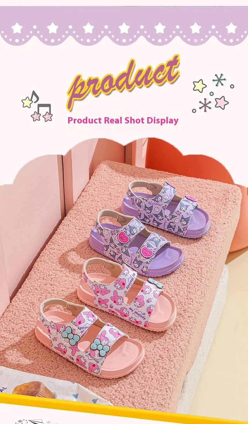 Girls Sanrio HelloKitty Sandals Kids Girls Spring Summer Little Kids Princess Bow Fashion Teenage Shoes