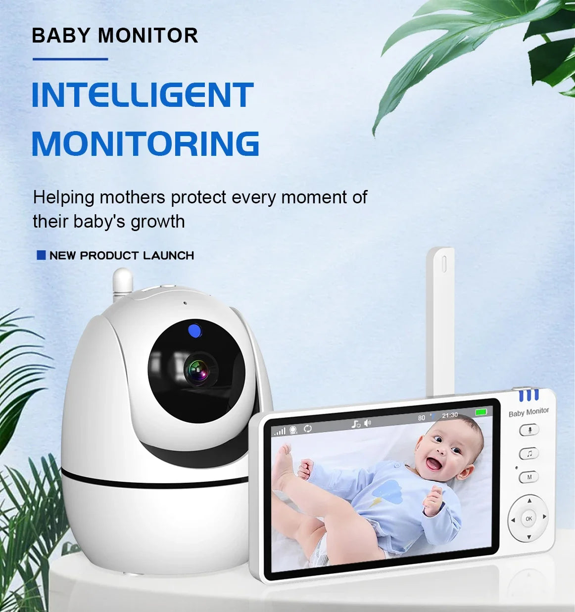 5Inch Video Baby Monitor With Pan Tilt Surveillance Camera Two Way Audio Night Vision Intercom Auto IPS Screen Nanny with Stand