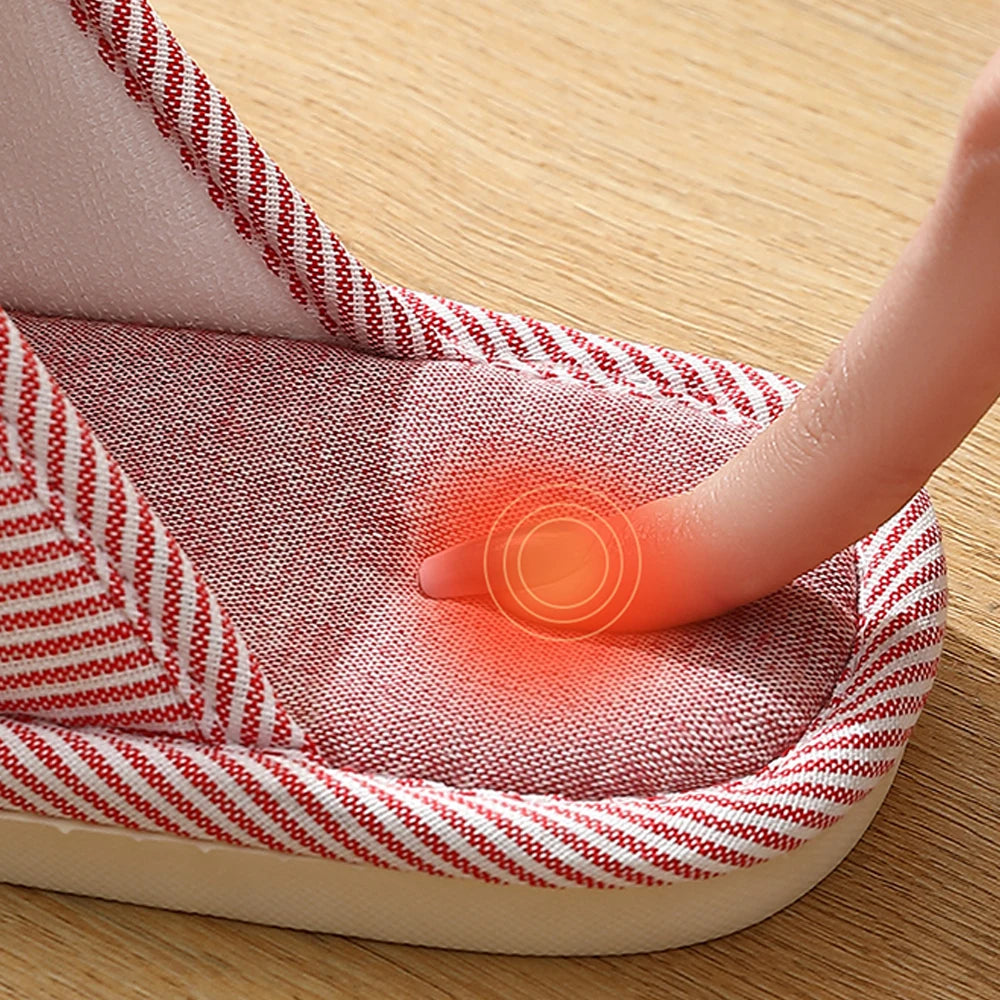 ZHIDA Spring and Autumn Cotton Slippers Indoor Slippers Warm Plush Home Shoes Linen Non-slip Mute Flats Couple House Slides