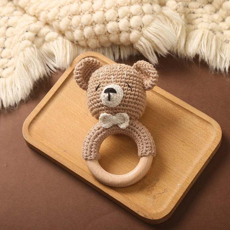Baby Rattle Bear Crochet Animal Cartoon Music Rattle Toys for Baby Kawaii Teether Rattle Baby Toy 0 12 Months Montessori Toys