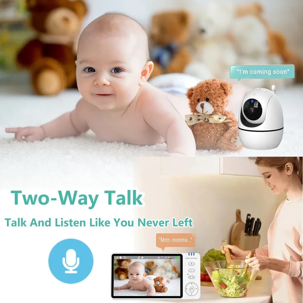 5Inch Video Baby Monitor With Pan Tilt Surveillance Camera Two Way Audio Night Vision Intercom Auto IPS Screen Nanny with Stand