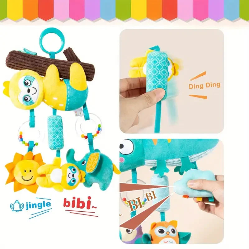 Crib Hanging Rattles Toys Baby Toys Cartoon Animal Spiral Hanging Toy with Ringing Bell Stroller Car Toys for Infant Newborn