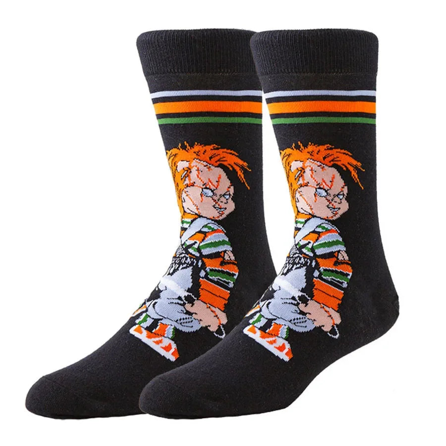10/20Pairs random color Cartoon Anime Socks for Men Women Chucky Hip Hop Street Fashion Novelty Funny Casual Crew Socks