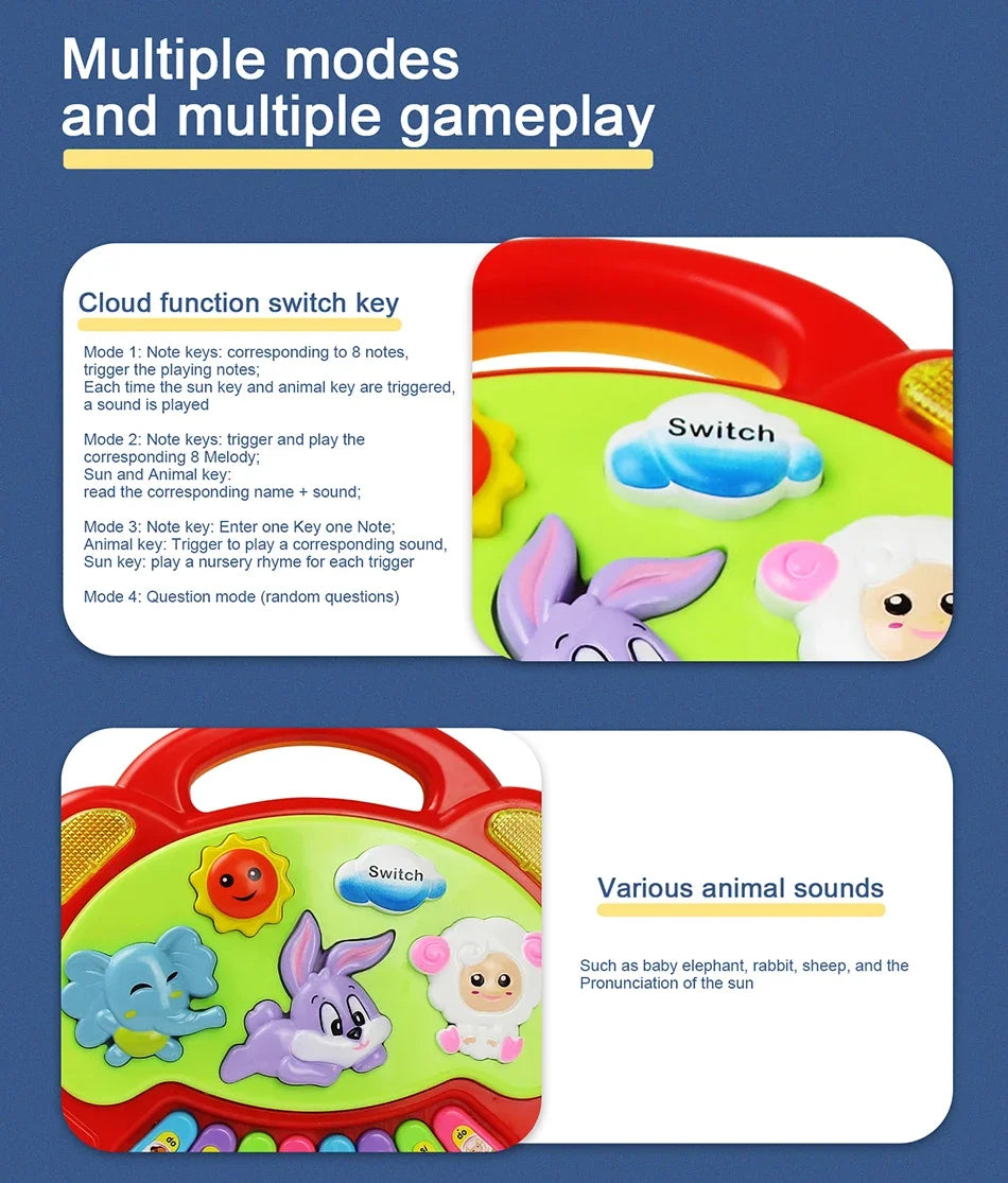 Kids Cartoon Piano Keyboard Game with Flashing Light Music Animal Sounds Baby Instrument Music Toys Educational Toys Kids Gifts