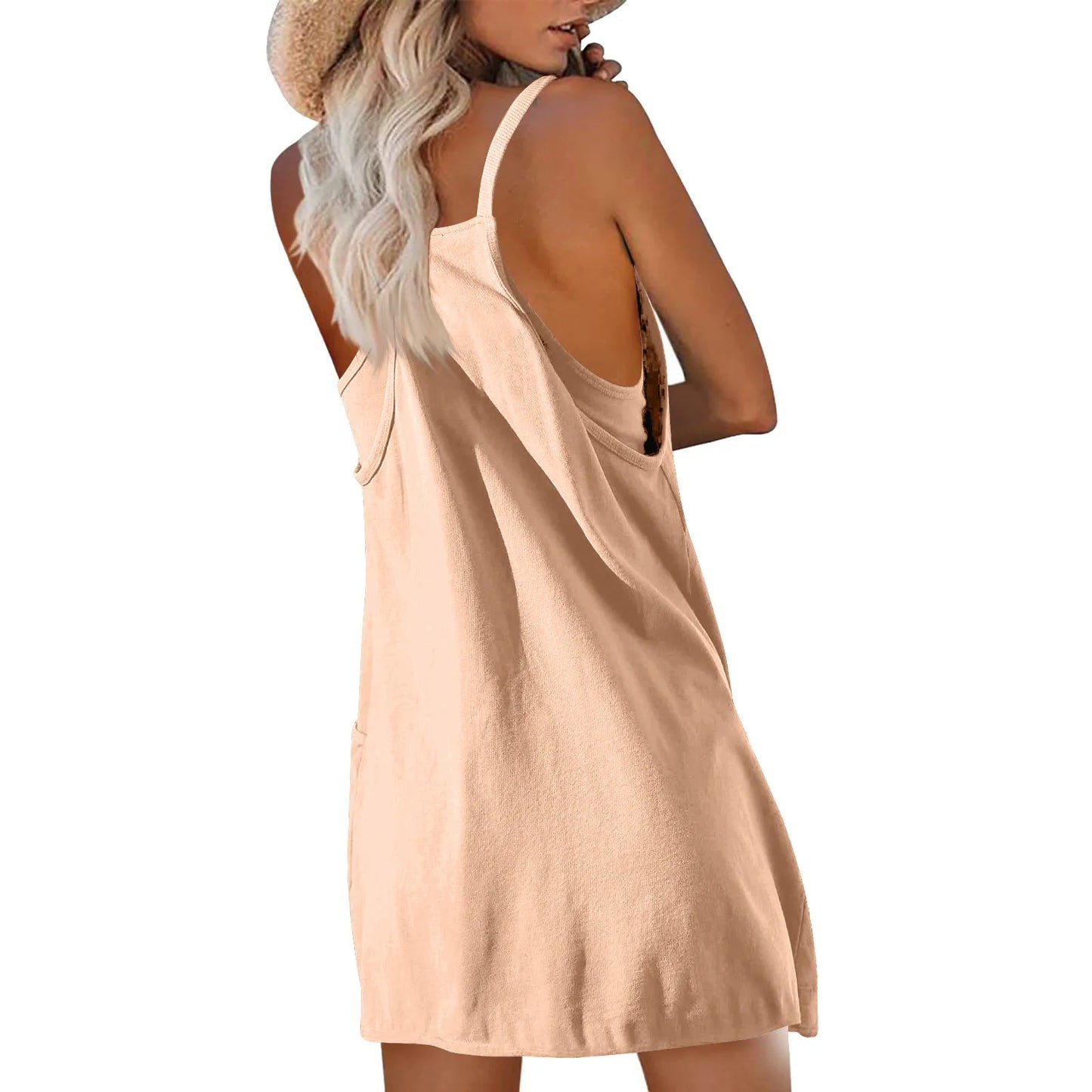 Sport Mini Dress For Women Summer Sleeveless Dress Casual Short Sundress Female Workout Tennis Athletic Onesie With Pockets