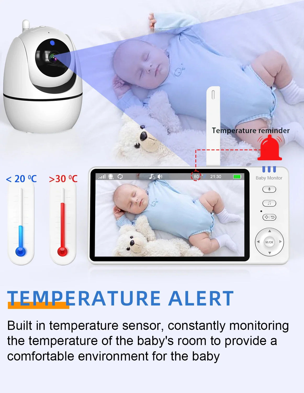 5Inch Video Baby Monitor With Pan Tilt Surveillance Camera Two Way Audio Night Vision Intercom Auto IPS Screen Nanny with Stand