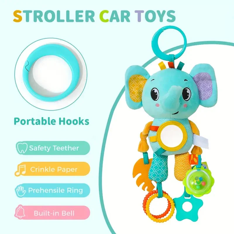 Crib Hanging Rattles Toys Baby Toys Cartoon Animal Spiral Hanging Toy with Ringing Bell Stroller Car Toys for Infant Newborn