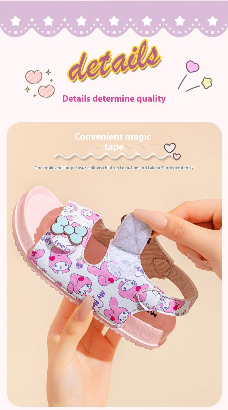 Girls Sanrio HelloKitty Sandals Kids Girls Spring Summer Little Kids Princess Bow Fashion Teenage Shoes