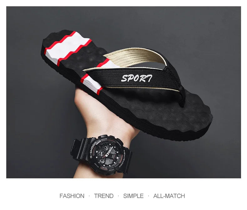 Summer Breathable Men's Flip Flops With Massage Indoor and Outdoor Slippers For Men Beach Sandals Fashionable Contrasting Slides