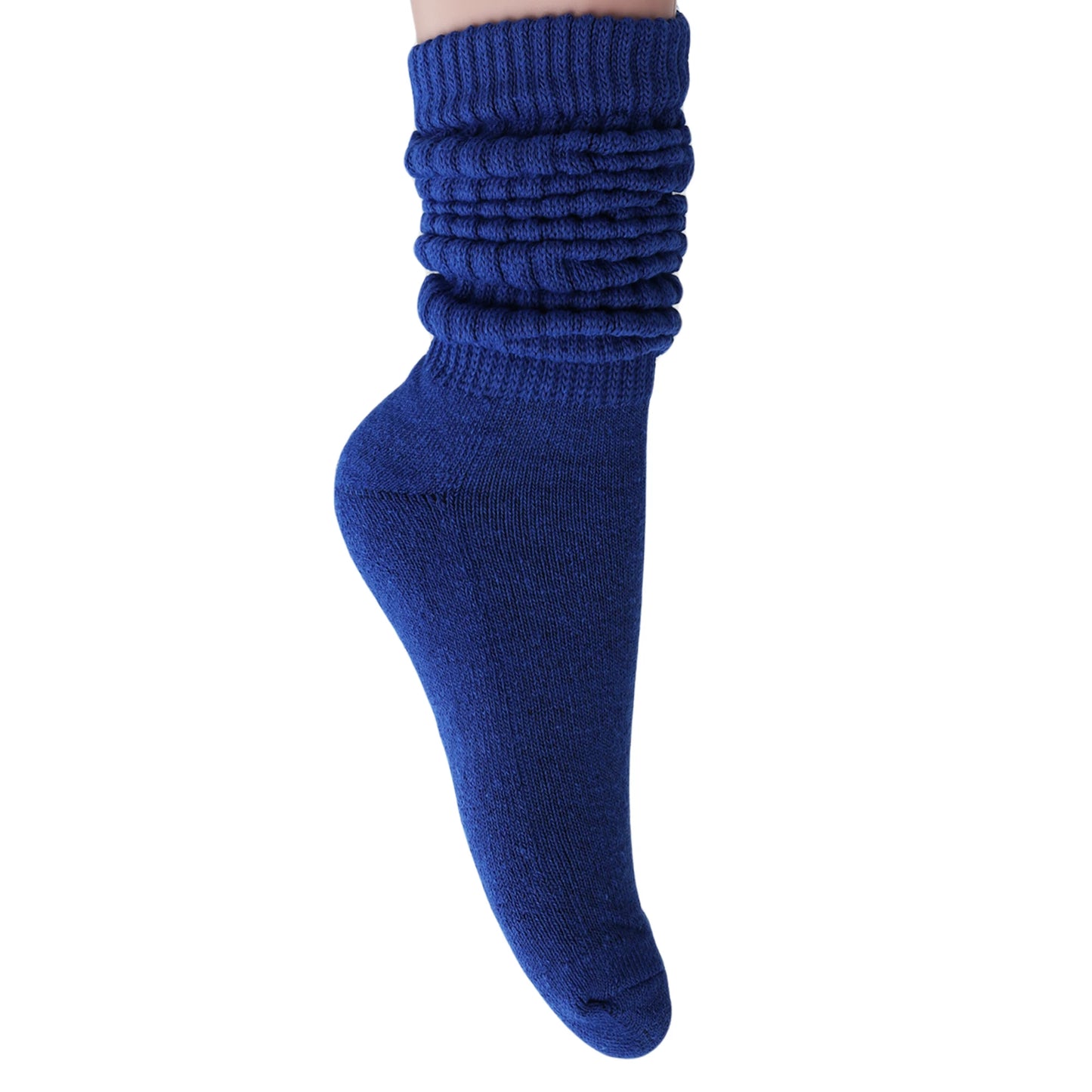 2 Pairs Royal Blue Slouchy Scrunch Cotton Slouch Socks for Women Shoe Size 5 to 10