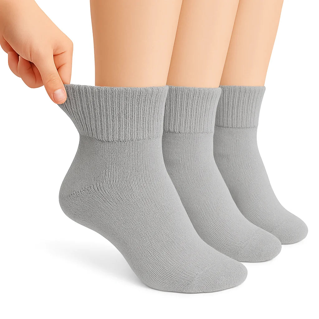 Diabetic Ankle Socks Cotton Non-binding Top Diabetes Socks 3 Pairs Shoe Size 5-7