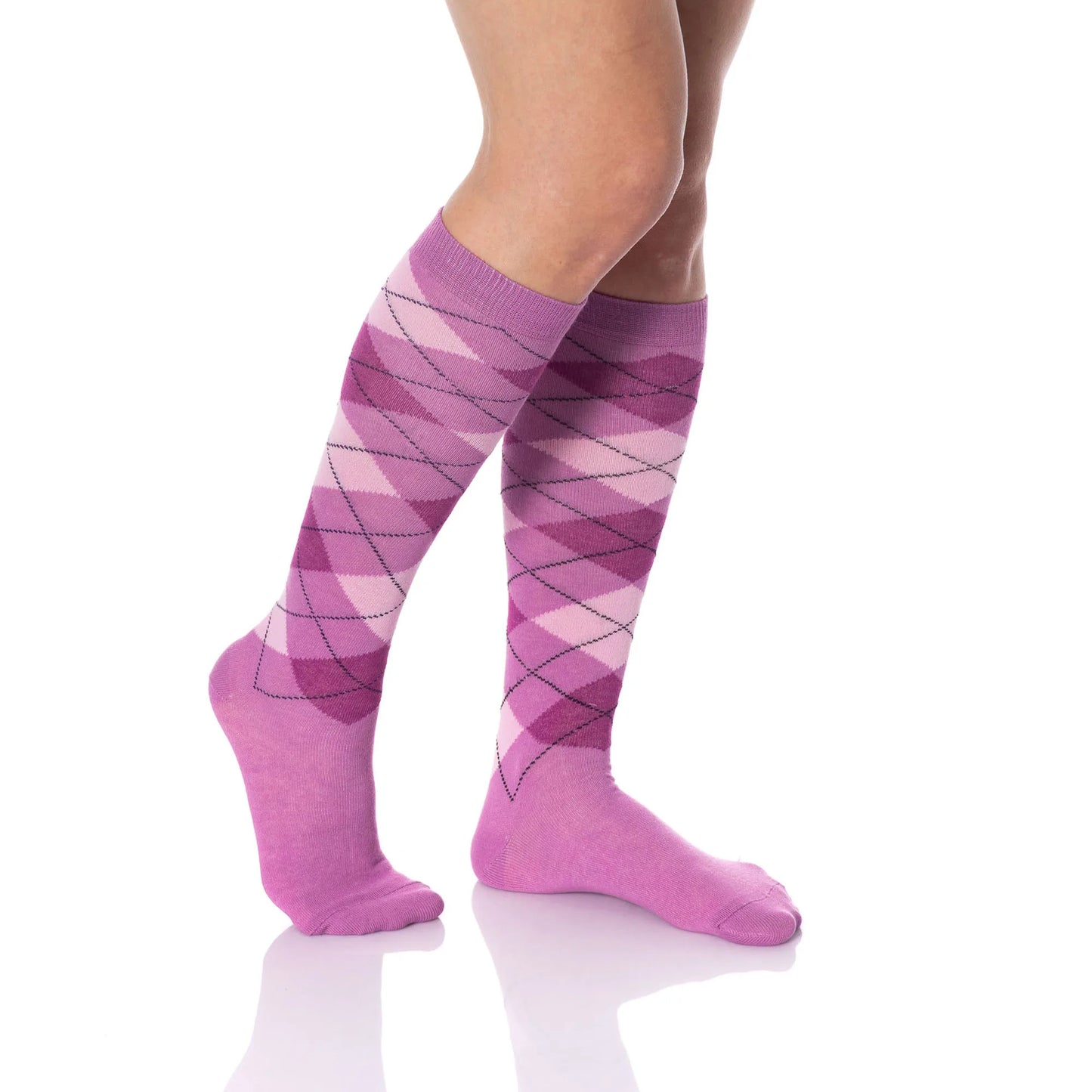 Argyle Knee High Socks for Women 6 Pairs Colorful Over the Calf Knee Socks