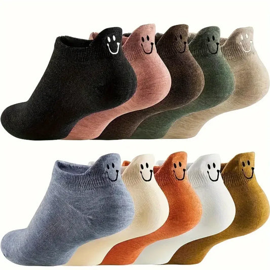10 Pairs Of Socks With Elastic Ankle Length, Cotton Socks, Aesthetic Socks, Cute Socks, Lightweight Low Top Socks For Women