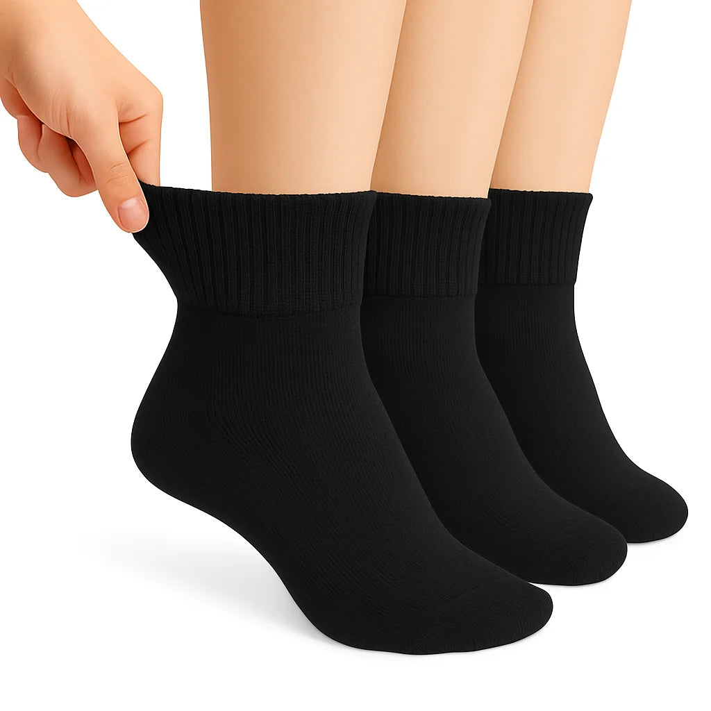 Diabetic Ankle Socks Cotton Non-binding Top Diabetes Socks 3 Pairs Shoe Size 5-7