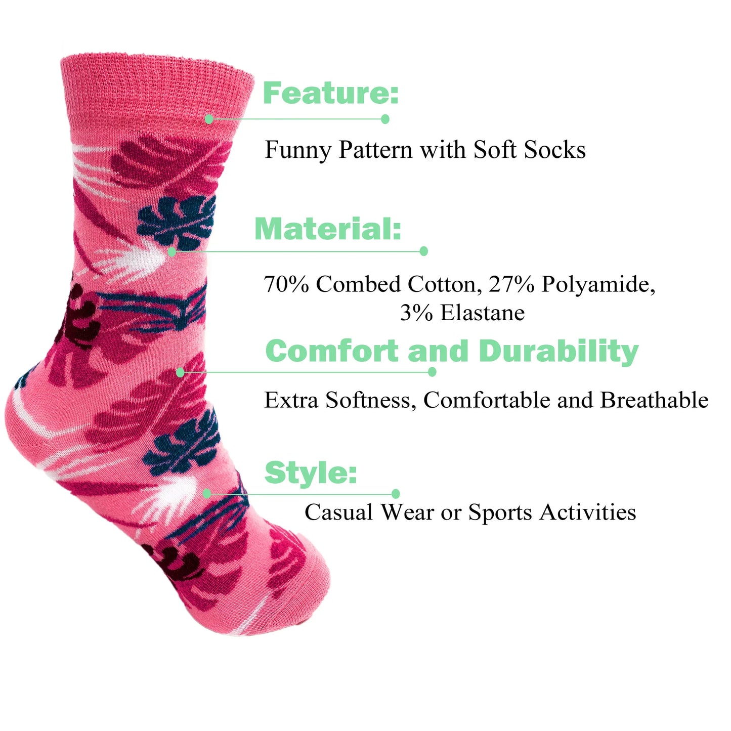 Luxury Combed Cotton Crew Socks for Women Colorful Casual Socks 6 Pairs
