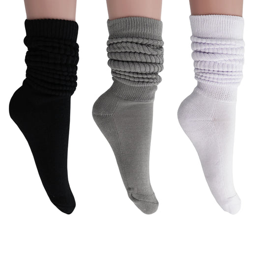 Slouchy Scrunch Cotton Slouch Socks for Women 80s Style 3 Pairs Shoe Size 5 to 10