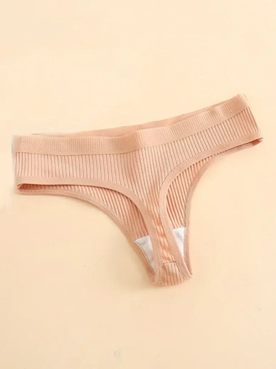 6-Piece Seamless Ribbed Sports Thong, Breathable Comfortable Cotton Panties, Ladies Underwear and Underwear