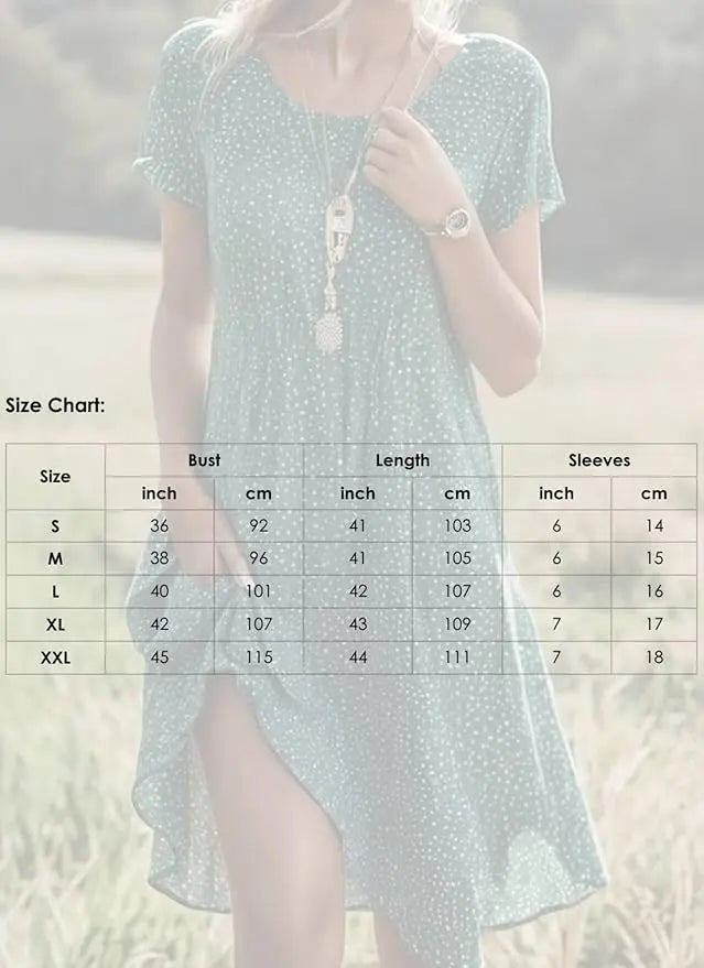 Women's Chic Green Polka Dot Printed Mini Dress Classic Round Neck Short Sleeve Loose Spring Summer Casual Dress