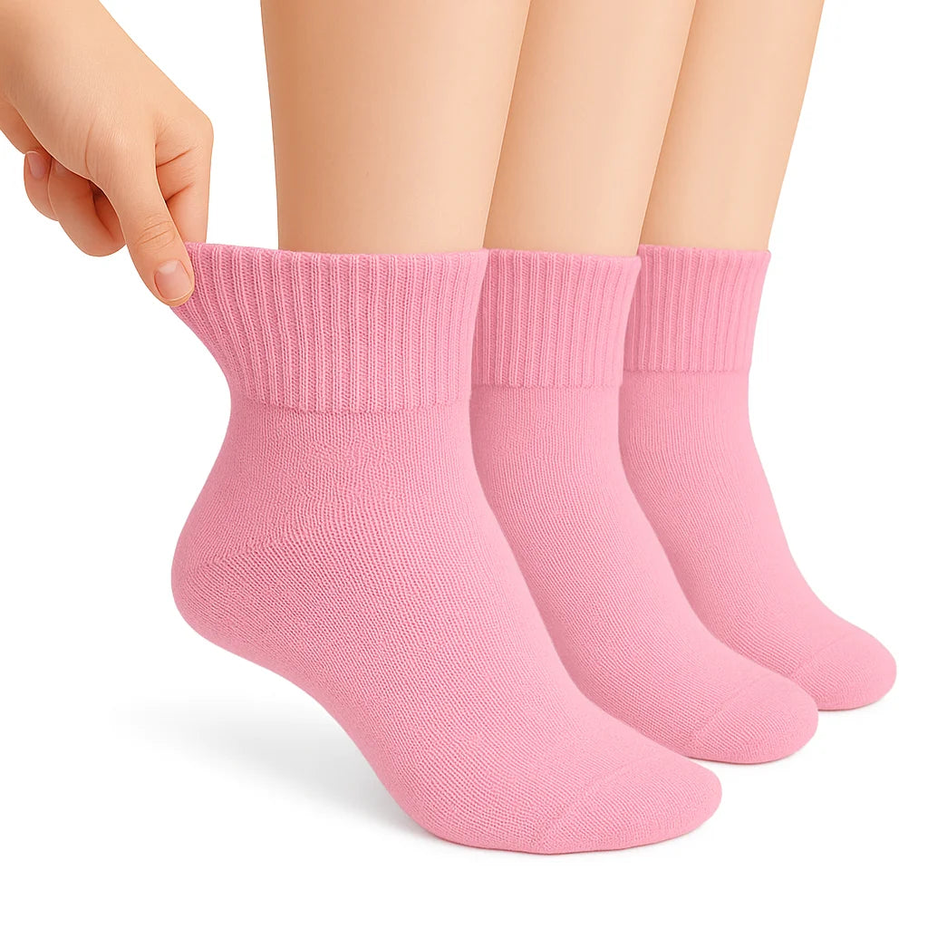 Diabetic Ankle Socks Cotton Non-binding Top Diabetes Socks 3 Pairs Shoe Size 5-7
