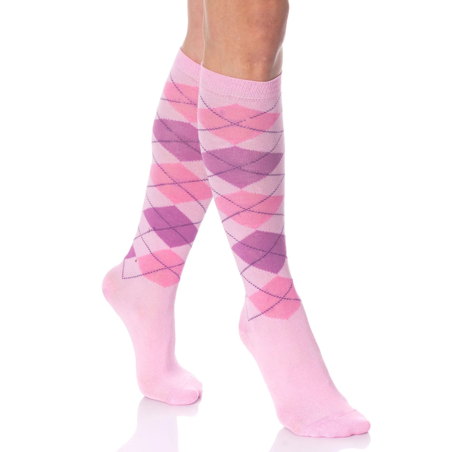 Argyle Knee High Socks for Women 6 Pairs Colorful Over the Calf Knee Socks