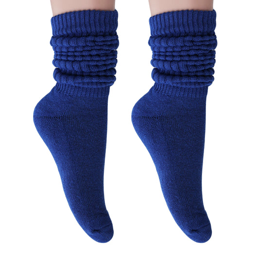 2 Pairs Royal Blue Slouchy Scrunch Cotton Slouch Socks for Women Shoe Size 5 to 10