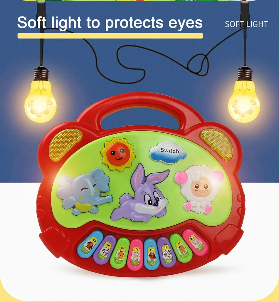 Kids Cartoon Piano Keyboard Game with Flashing Light Music Animal Sounds Baby Instrument Music Toys Educational Toys Kids Gifts