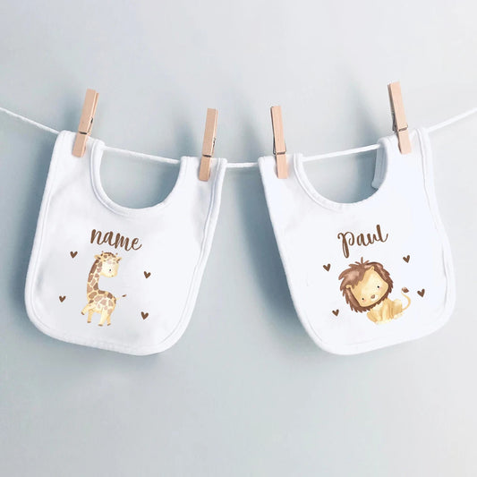 Personalised Animal with Name Baby Bib Girl Boy Cotton Bibs Custom Newborn Saliva Towel Infant Bib Baptism Baby Shower Gift