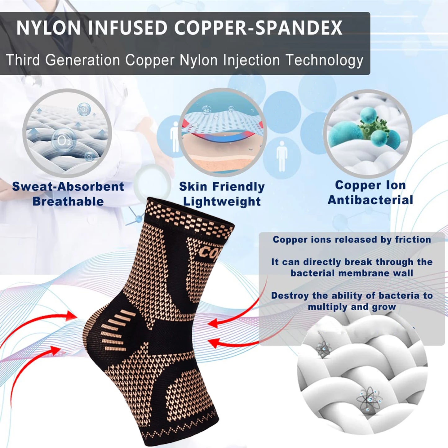 1Pair Copper Infused Ankle Support Compression Socks,Ankle Braces for Men Women,Ankle Compression Sleeves,Foot Support Wraps