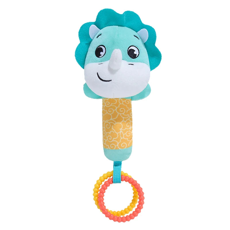 Baby Rattles Toys Soft Hand Crank Cartoon Animal with BB Call Voice Plush Toys Squeaky Sensory Travel Accessories for Toddler