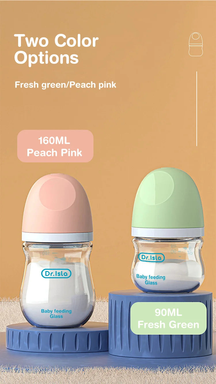 MAMIJOY 2PCS 90ML/160ML Baby Bottle Newborn Glass Bottles Anti-flatulence Milk Feeding Bottles Infant 0-3 Month BPA Free GB01＆02