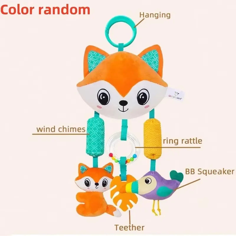 Crib Hanging Rattles Toys Baby Toys Cartoon Animal Spiral Hanging Toy with Ringing Bell Stroller Car Toys for Infant Newborn