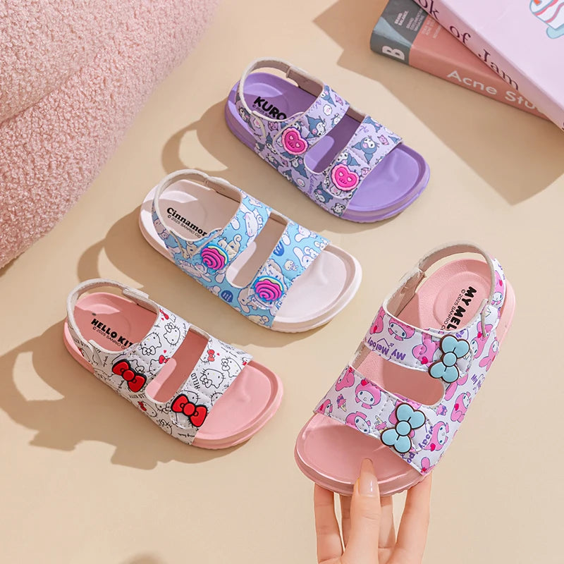 Girls Sanrio HelloKitty Sandals Kids Girls Spring Summer Little Kids Princess  Bow Fashion Teenage Shoes