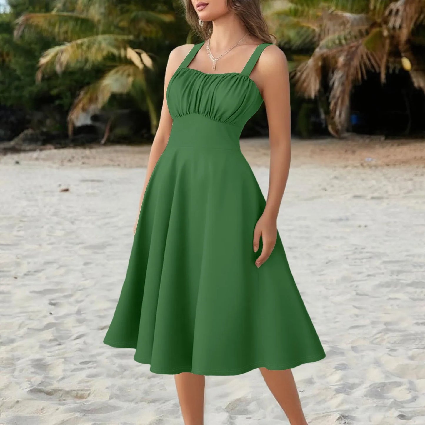 New Women'S Vintage Sleeveless Pleated Patchwork Cute A-Line Hem Solid Dresses Vestidos Mujer Veranoa 2025 Women Clothing
