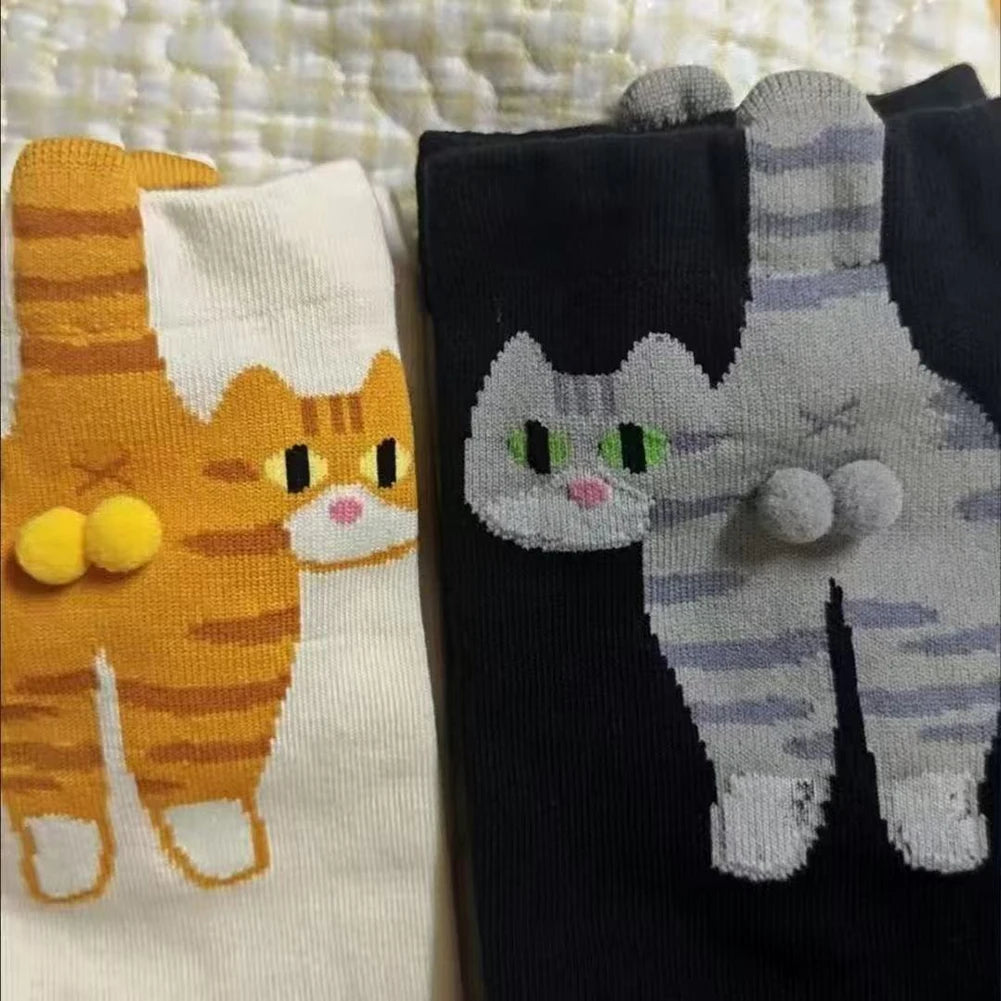 2Pcs Funny Cotton Socks with Balls Soft Cotton Socks Cat Middle Tube Socks Novelty Gifts for Cat Lovers