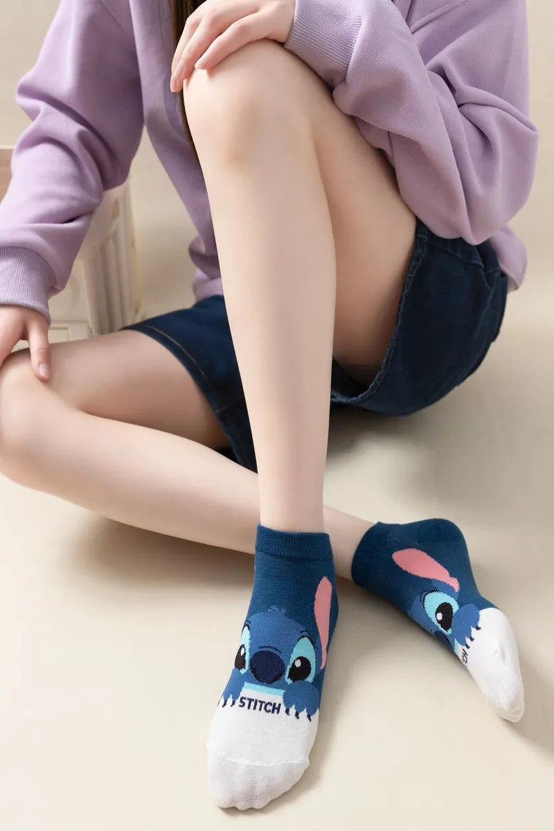 5pairs/set Disney Mickey Mouse Short Woman Socks Anime Donald Sweat Summer Cotton Girl Women's Boat Socks Ankle Low Female Sock