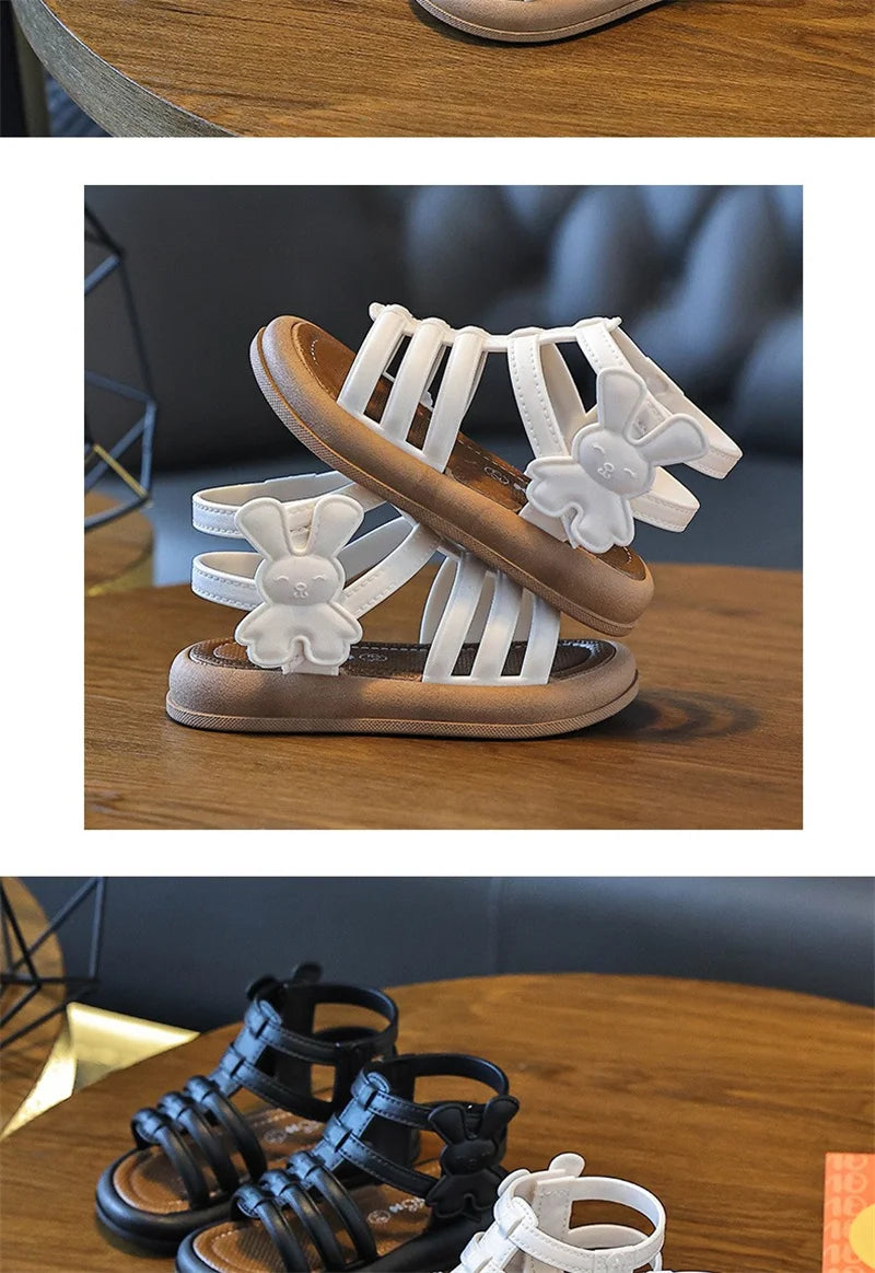 2025 New Children Sandals Girls Kids Roman Sandal Summer Soft Flat Heels High-top Beach Princess Fashion Cartoon Shoes Side Zip