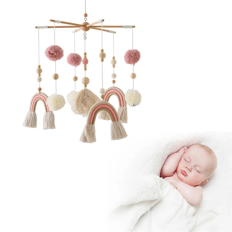 Baby Rattle Wooden Crib Mobile Bed Bell Toys Soft Felt Forest Animal Doll Toy Kid Stroller Comfort Crib Hanging Bracket Toy Gift