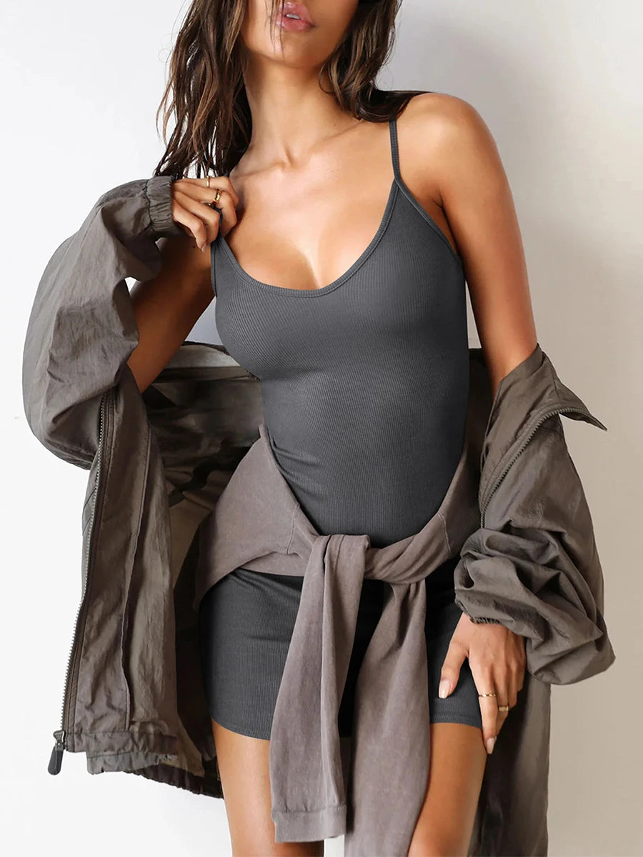 Women Summer Mini Cami Dress Sleeveless Backless Solid Color Spaghetti Strap Dress