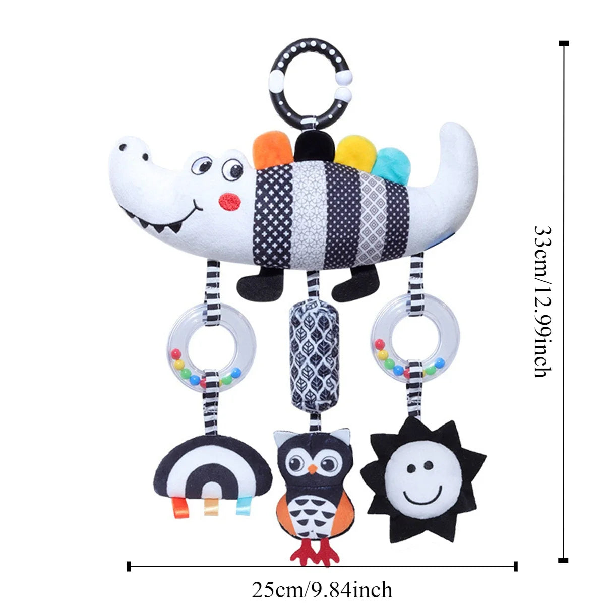New Baby Carseat Toy Black & White Rattle Hanging Activity Stroller Toy for Newborns Boys and Girls Gifts Crocodile Caterpillar