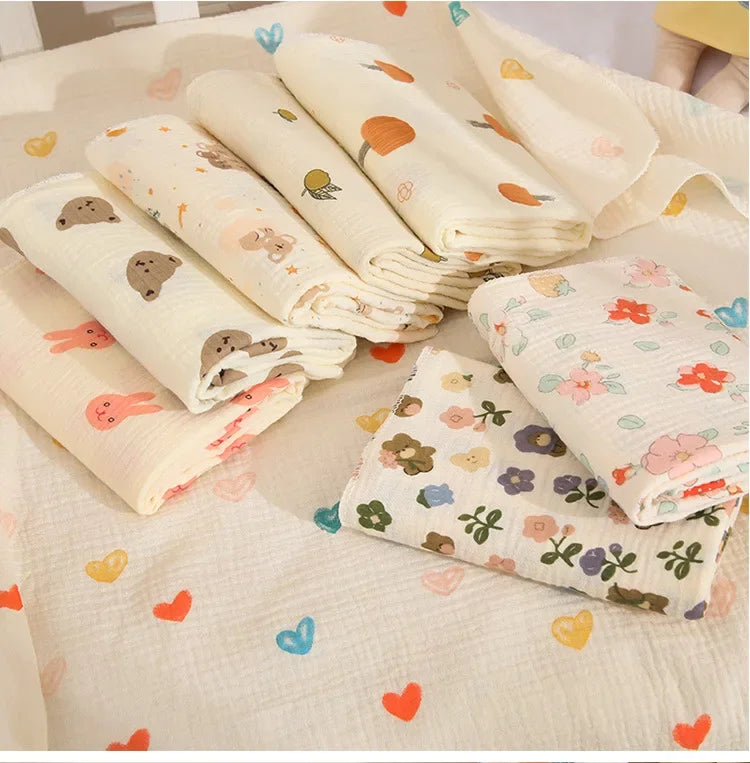 Baby Swaddle Blanket Double Layer Muslin Cartoon Print Soft Newborn Cotton Swaddling Wrap Baby Stroller Cover Bedding 80*80cm
