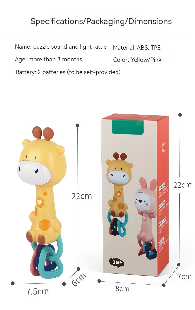 Baby Musical Rattle Toy-Light-Up Teether & Sensory Chew, BPA-Free Soft Rubber, Baby Shower & 1st Birthday Gift for 6-18 Months