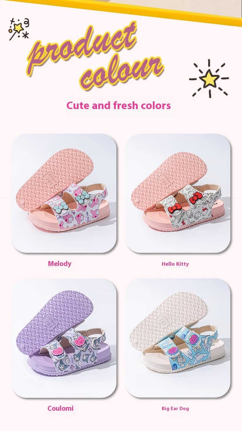 Girls Sanrio HelloKitty Sandals Kids Girls Spring Summer Little Kids Princess  Bow Fashion Teenage Shoes